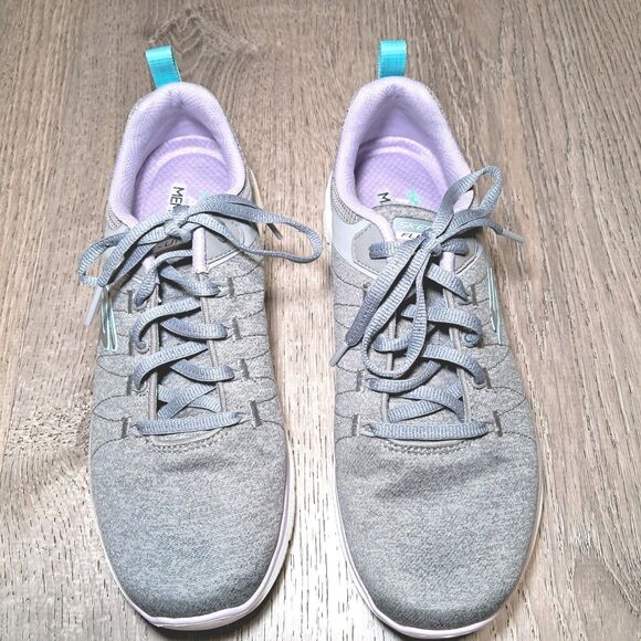 Skechers Flex Appeal 9307 Grey Lilac Memory Foam Trainers Womens Size 8 - Picture 2 of 8